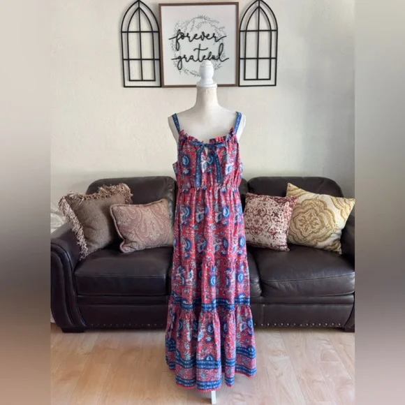 Natural Life Isabella Maxi Dress In Red Blue Floral Size XL Boho - Picture 13 of 15